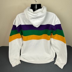 Classic Hoodie Mens XL Mardi Gras Striped Fleur De Lis White Purple Green FLAW