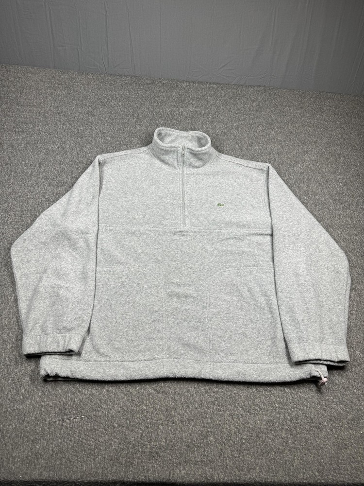 Lacoste Pullover Mens Large Gray Fleece Half Zip Mock Neck 100% Polyester Logo