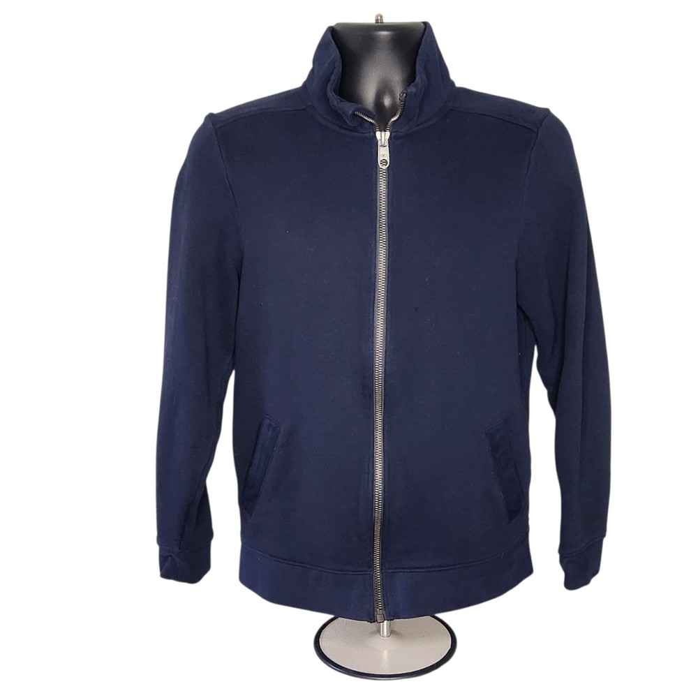 Tom Tailor Sweatshirt Jacket Mens Sz S Navy Blue Full Zip Pockets Mock Neck FLAW