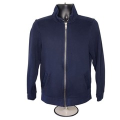 Tom Tailor Sweatshirt Jacket Mens Sz S Navy Blue Full Zip Pockets Mock Neck FLAW