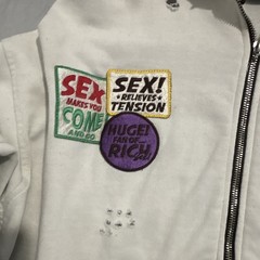 forgot Men’s S Beige Full Zip Hooded Hoodie w/ Pockets Embroidered Graphic