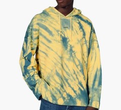 NWT Sandro Tie Dye Cotton Hoodie Mens Size XL Blue Yellow Luxury Designer $265