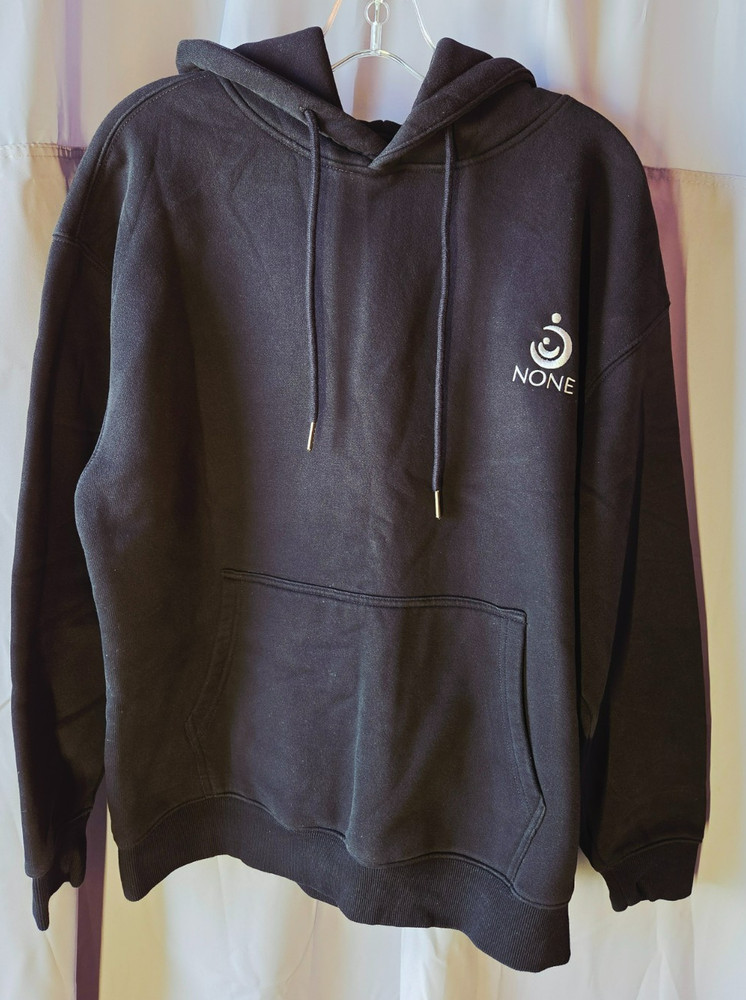 Hoodie with “None” Logo Black Heavyweight Pullover Unsex Large