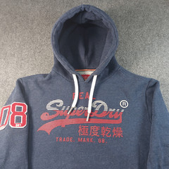 Superdry Hoodie Mens Medium Limited Edition Blue Pullover 08 Graphic Logo Fleece