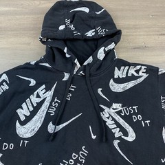 Nike Sportswear Club Hoodie Drawn Logo All Over Print Men’s Large Black/White