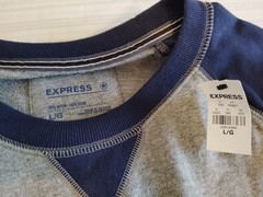 Express Mens Sweatshirt Large Colorblock Gray Navy White Lion Logo NWT Cotton L