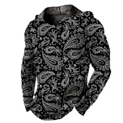 Paisley Graphic Printing Hoodie T Shirt Black Casual Vintage Pullover