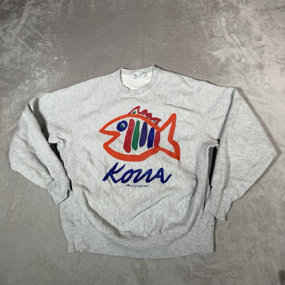 VTG SGT Leisure Sweatshirt Adult Medium Gray Kona Fish Crew Neck Pullover