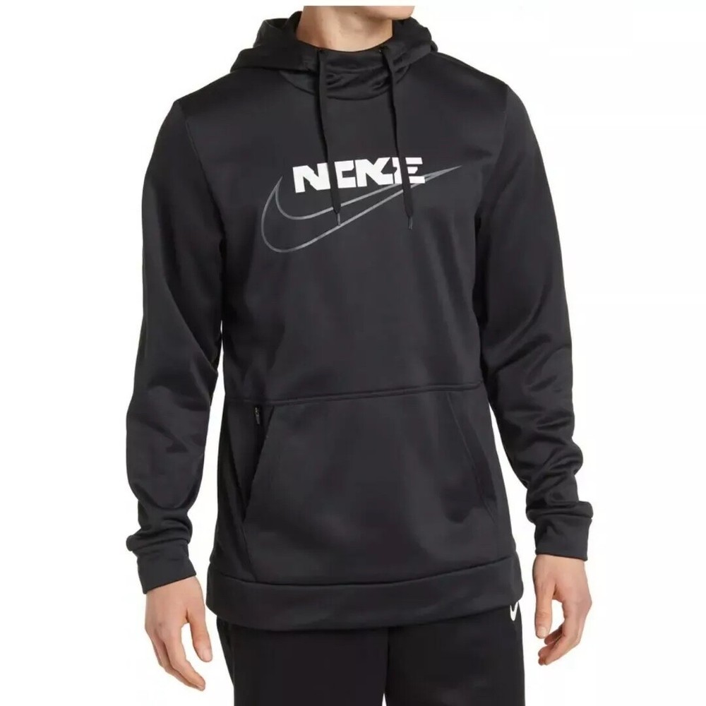 Nike Therma FIT Mens Fleece Gym Fitness Training Pullover Hoodie Black XL