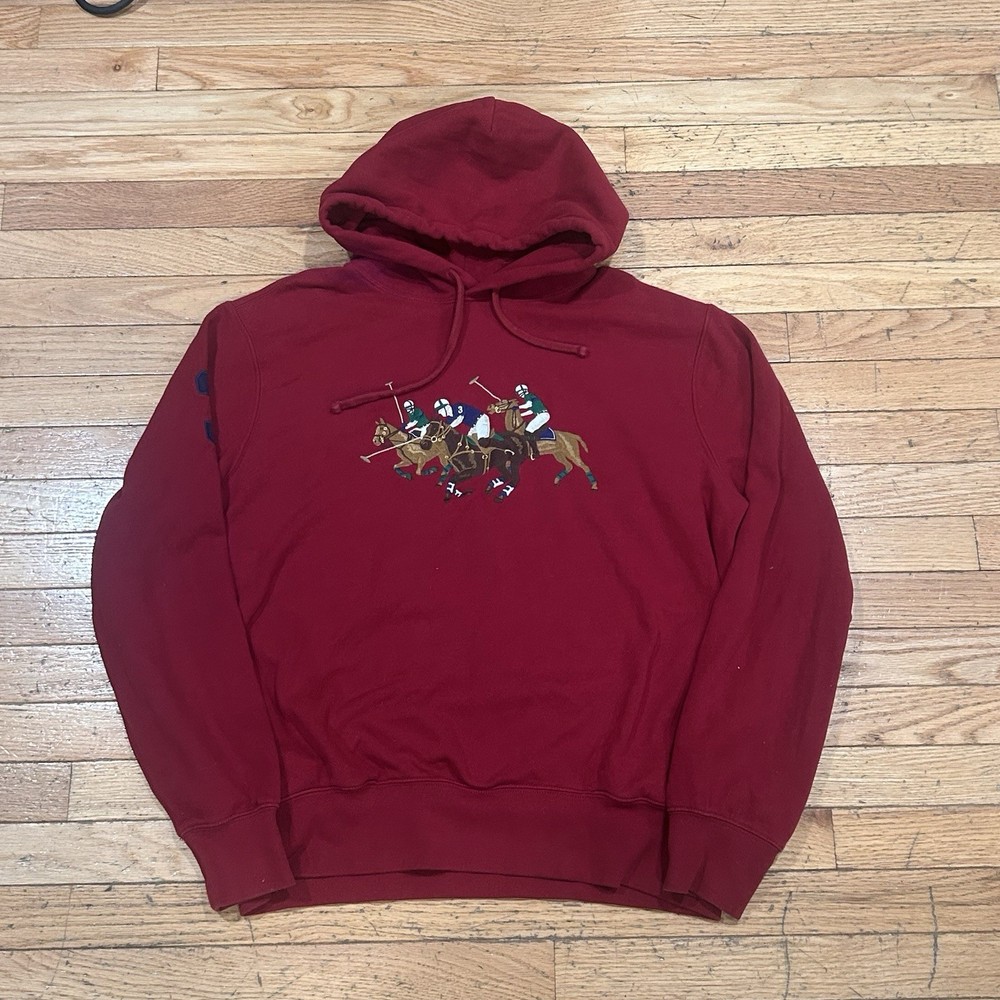 Ralph Lauren Polo Triple-pony Fleece Hoodie Pullover Size Large Burgundy
