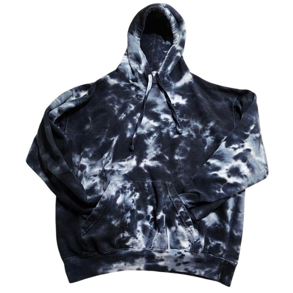 Colortone Black White Tie Dye Hoodie Sweatshirt Large Distressed Cloud Wash *
