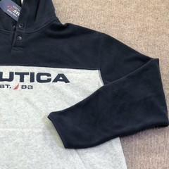 Nautica Hoodie Sweatshirt Mens Medium Blue Gray NAUTEX Fleece Pullover Logo