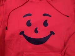 Kool-Aid Man 80s Logo Mens Large Red Hoodie Sweatshirt 46″ CHEST 28″ LONG New