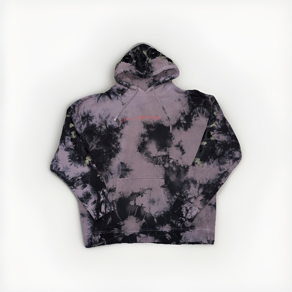 Civil Regime Hoodie XL Blue Purple Black Tie Dye Roses Floral Embroidered Gothic