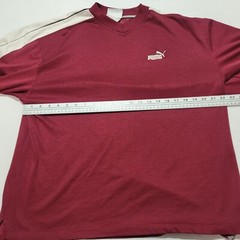 Vintage Y2K Puma Long Sleeve Vneck Lightweight Sweatshirt Maroon Logo Sz M