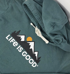 Life Is Good Mountain Hoodie Mens Medium Green Sweatshirt Outdoor Hiking Walking