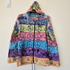 Hippie Peace Sign Hoodie Large Tie Dye Striped Exposed Seam Zip Up Multi Jacket