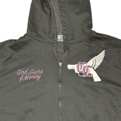 Crooks & Castles Hoodie Mens 2XL Black God Guns Money Full Zip Graphic Back