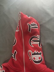 Black Squad Red Gothic Letter Full Zip Mask Hoodie Men’s Large Y2K Streetwear