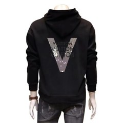 New Men Luxury Diamond V Letter 2 Sides Rhinestones Fashion Hoodie High Quality
