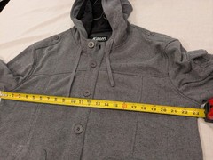 Kaun Hoodie Mens 2XL Charcoal Button Up Hood Fleece Jacket Zip Pockets Lined NWT