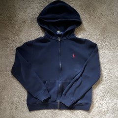 Polo Ralph Lauren Navy Full Zip Fleece Hoodie Pony Logo Pockets Mens M