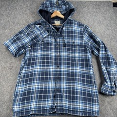 L.L.Bean Fleece Lined Flannel Hoodie Mens Medium Blue Plaid Button Front