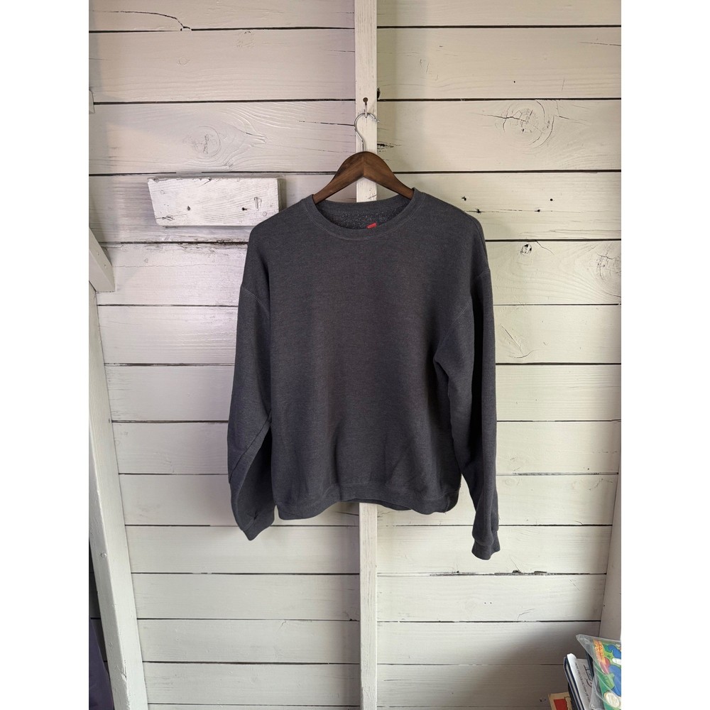 Hanes Heavy Blend Crewneck Sweatshirt Dark Heather Gray Fleece Pullover Large