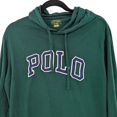 Preppy Collegiate Polo T-shirt long sleeve Hoodie Green 100% Cotton Size M