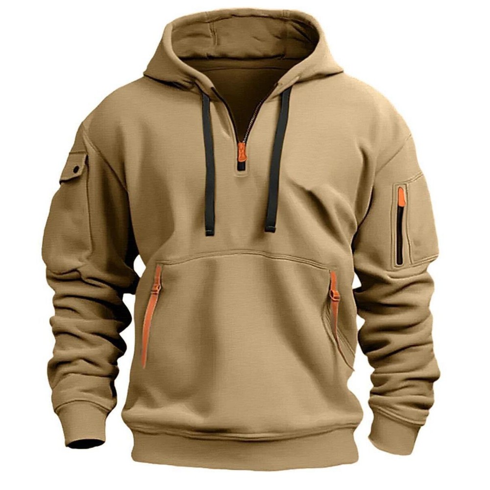 Men’s Hooded Hoodie Zipper Multi-pocket Pullover Jacket Sports Casual Sweatshirt