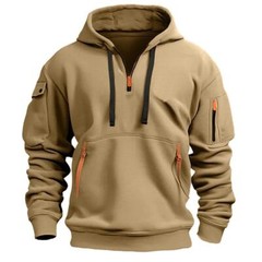 Men’s Hooded Hoodie Zipper Multi-pocket Pullover Jacket Sports Casual Sweatshirt
