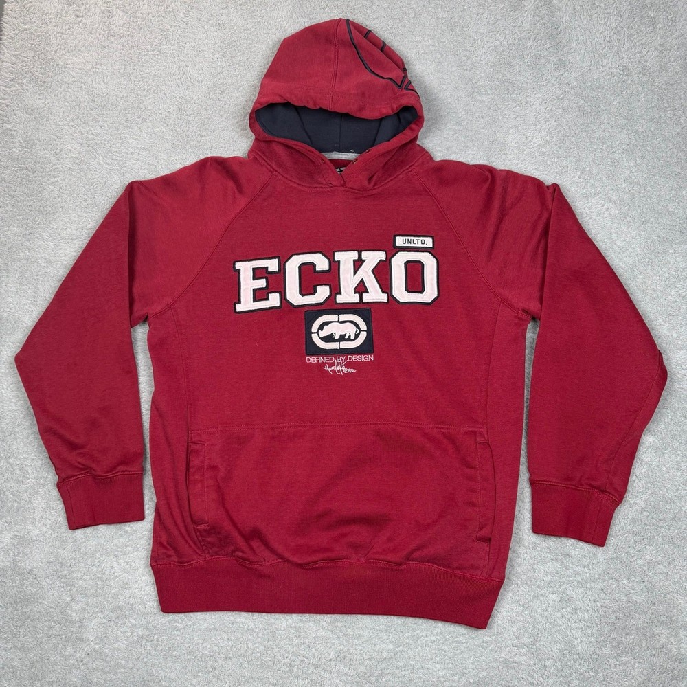 Vintage Ecko Unltd Mens XL Red Pullover Hoodie Logo Rhino Graphic Sweatshirt Y2K