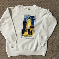 Vintage 1990 USPS Stamp Sweatshirt Sandy Hook Lighthouse New Jersey Medium