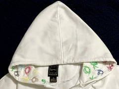 Karl Kani Gold White Hoodie Full Zip Front Studded Skull Back Size XL Vintage Y2