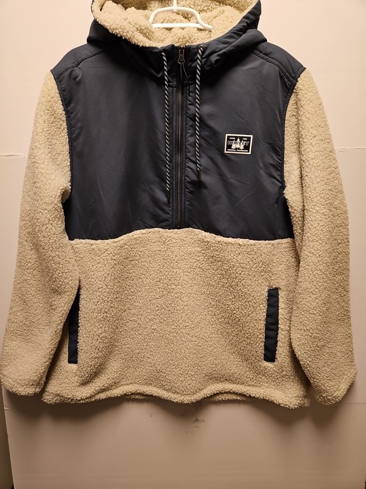 Hurley Men’s Half Zip Sherpa Hoodie Anorak Long Sleeve Size XLarge Blue/white