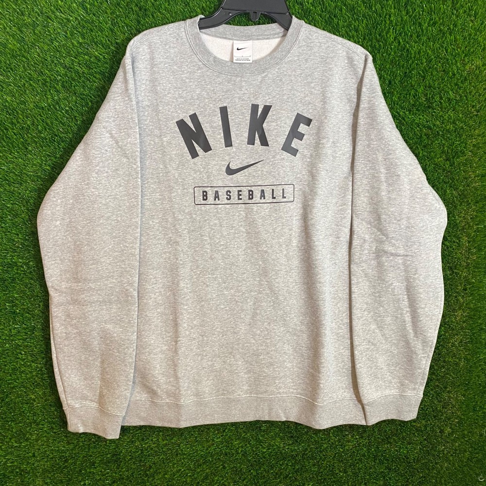Nike Men’s Baseball Sweatshirt Club Fleece Crew Neck Pullover Gray