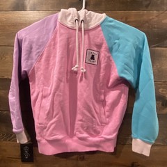 Teddy Fresh Pastel Color Block Retro Hoodie Sweatshirt Size S Pink/Blue/Purple