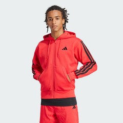 adidas Essentials 3-Stripes Fleece Hoodie Red