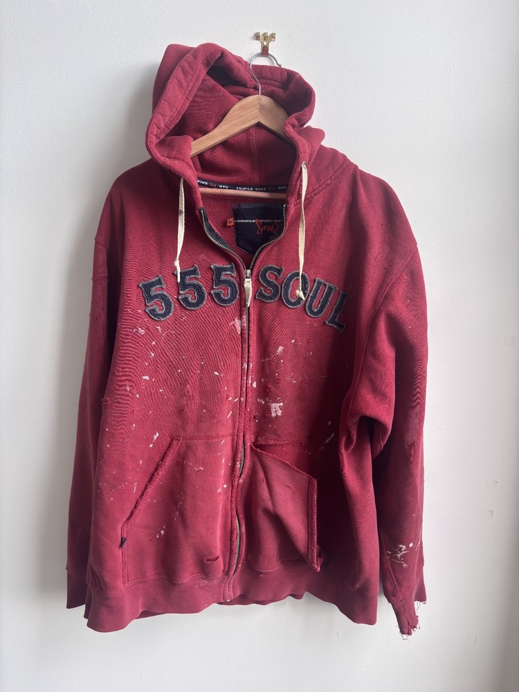 Vintage Triple 5 Soul 555 Soul Zip Up Hoodie Distressed Crimson NY Streetwear