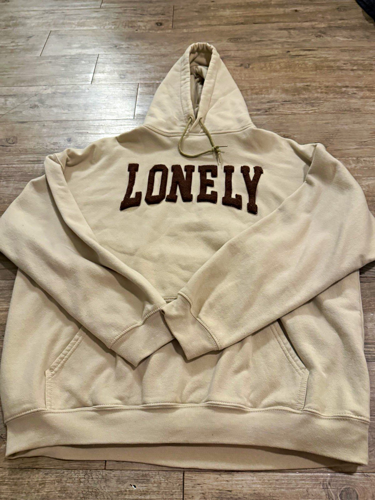 Lonely Ghost Beige Fleece Graphic Print Pullover Hoodie w/ Pockets Size 2X