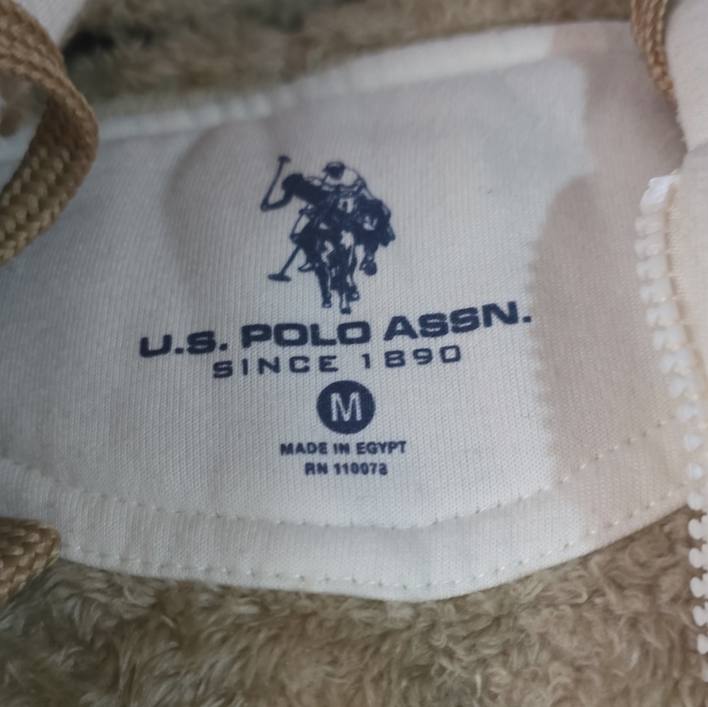 U.S. Polo Assn. Men’s White Beige Full Zip Hooded Lined Hoodie Pockets M