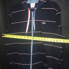 Lacoste L!VE Hoodie Sweater Full Zip Men’s size 7 XXL Navy Blue Red White Stripe