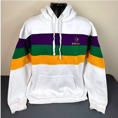 Classic Hoodie Mens XL Mardi Gras Striped Fleur De Lis White Purple Green FLAW