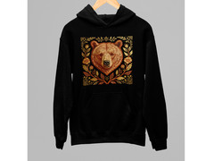 Bear Hoodie Unisex Black Pullover Sweatshirt Vintage Forest Wildlife Graphic