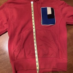 Lacoste LIVE Hoodie Mens XXS Red Oversized Chenille Logo Pullover SH3613