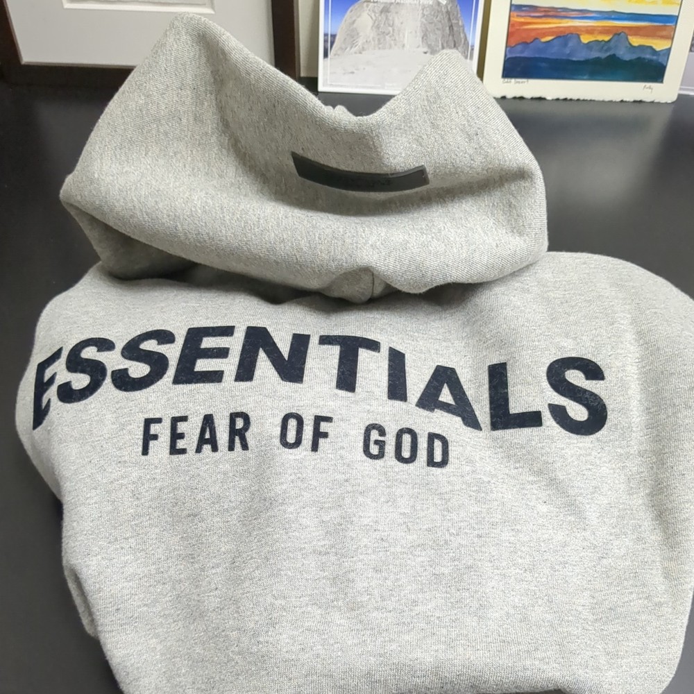 Fear Of God Essentials Core Collection Pullover Hoodie Dark Heather Oatmeal M-XS