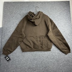 BoohooMAN Hoodie Mens Small Brown Oversized Worldwide Debossed Fleece Pullover