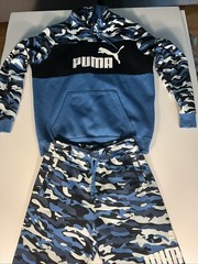 Puma Blue Black White Camo Hoodie & Pants Size Large & S Unisex Sweat Suit