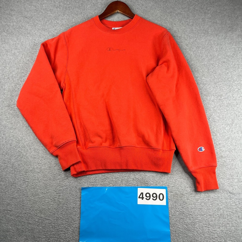 Champion Reverse Weave Sweatshirt Small Bright Orange Casual Logo Mens