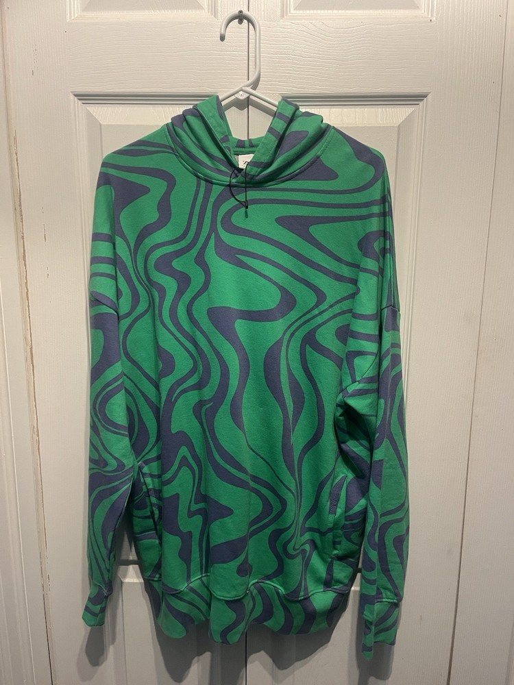 NWOT Zara MenS Pullover Hoodie Large Green Purple Swirl Sweatshirt